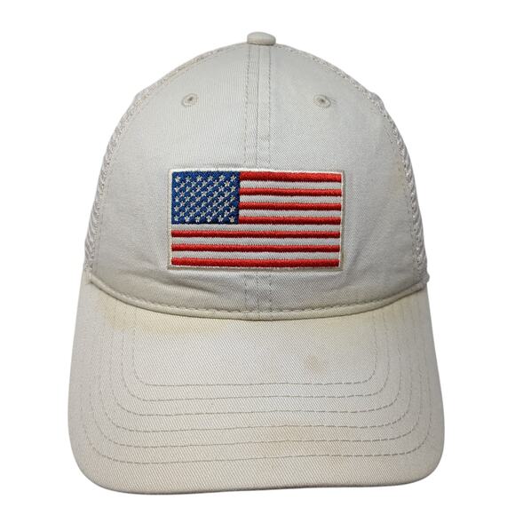 USA Flag Snapback Trucker Cap Beige One Size Adjustable Patriotic Mesh Back - Picture 1 of 9